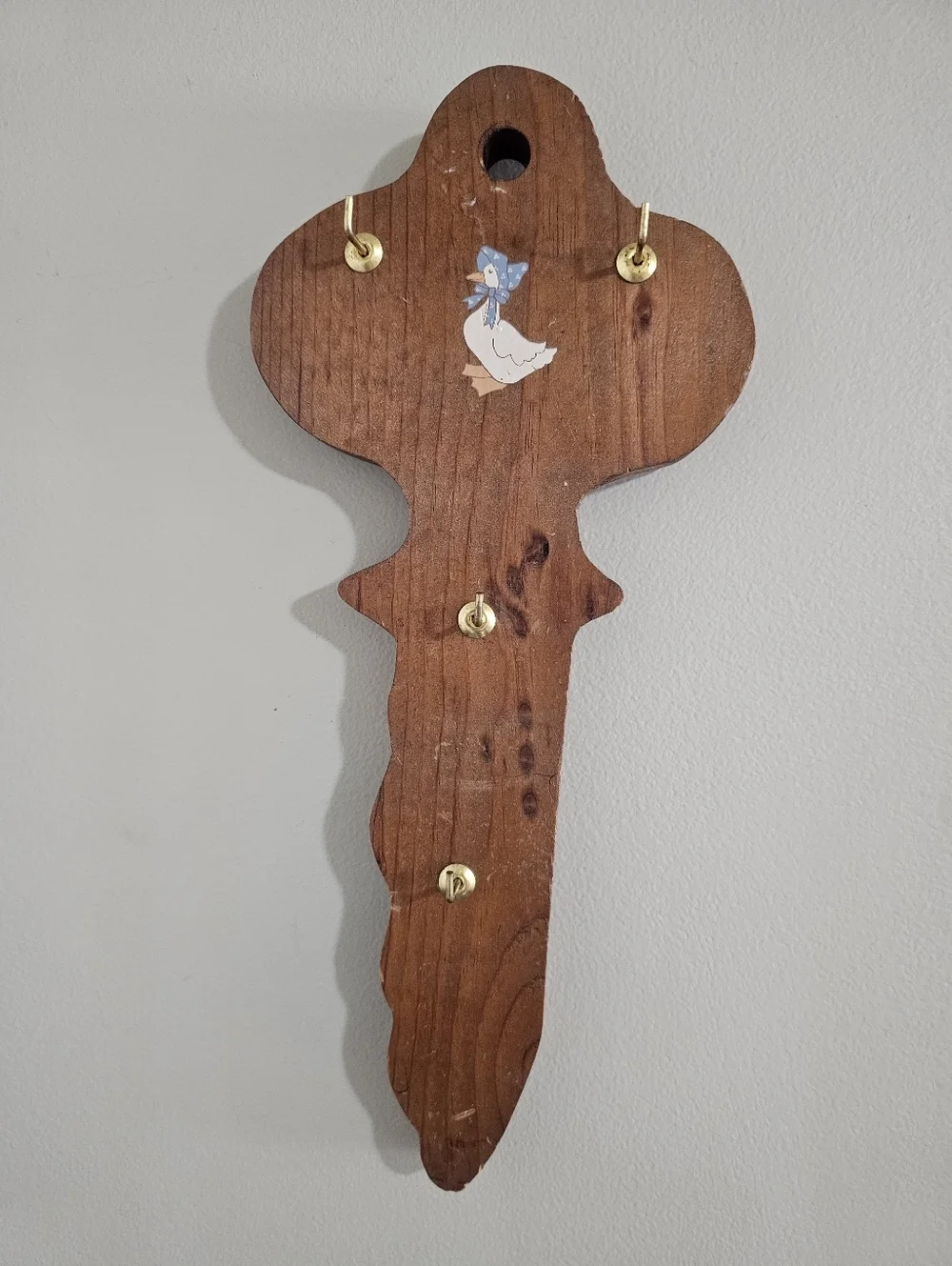 Handmade Wooden Goose Key Holder Rack Vintage 1990s Farmhouse Cottage Wall Hook